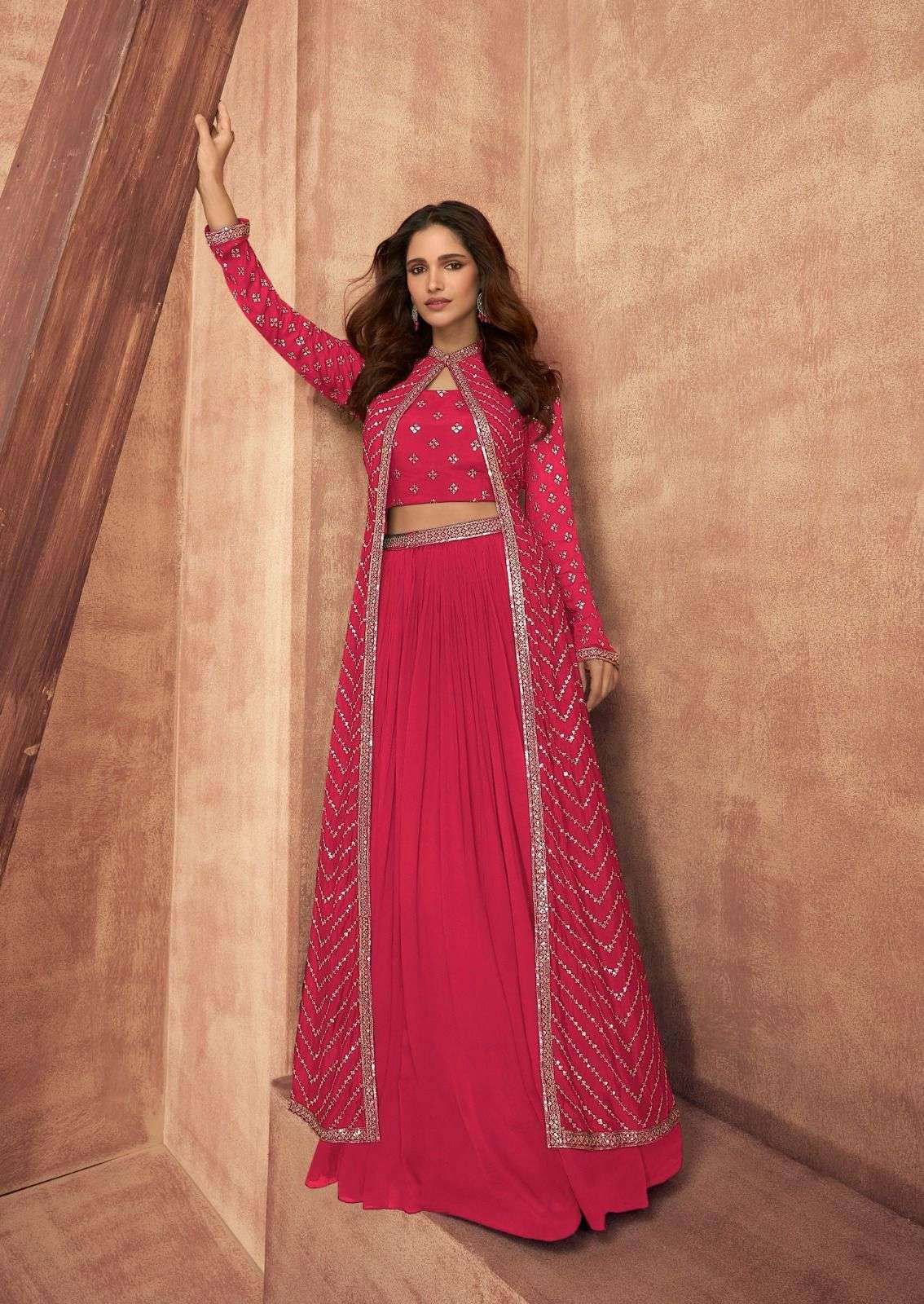 MPRESSION NEW COLOR CHINON SILK HANDWORK CROP TOP WITH SKIRT AND SHRUG BY SAYURI DESIGNER 1002